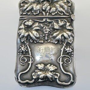 Art Nouveau, Sterling Silver, Match Safe: Vesta, Vintage, Grapes, Antique